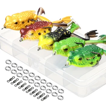 

DONQL 5Pcs/Box Ray Frog Kit Fishing Lures 6cm 16g Artificial Silicone Soft Bait Frog long leg Top water Double Hook Fishing Lure