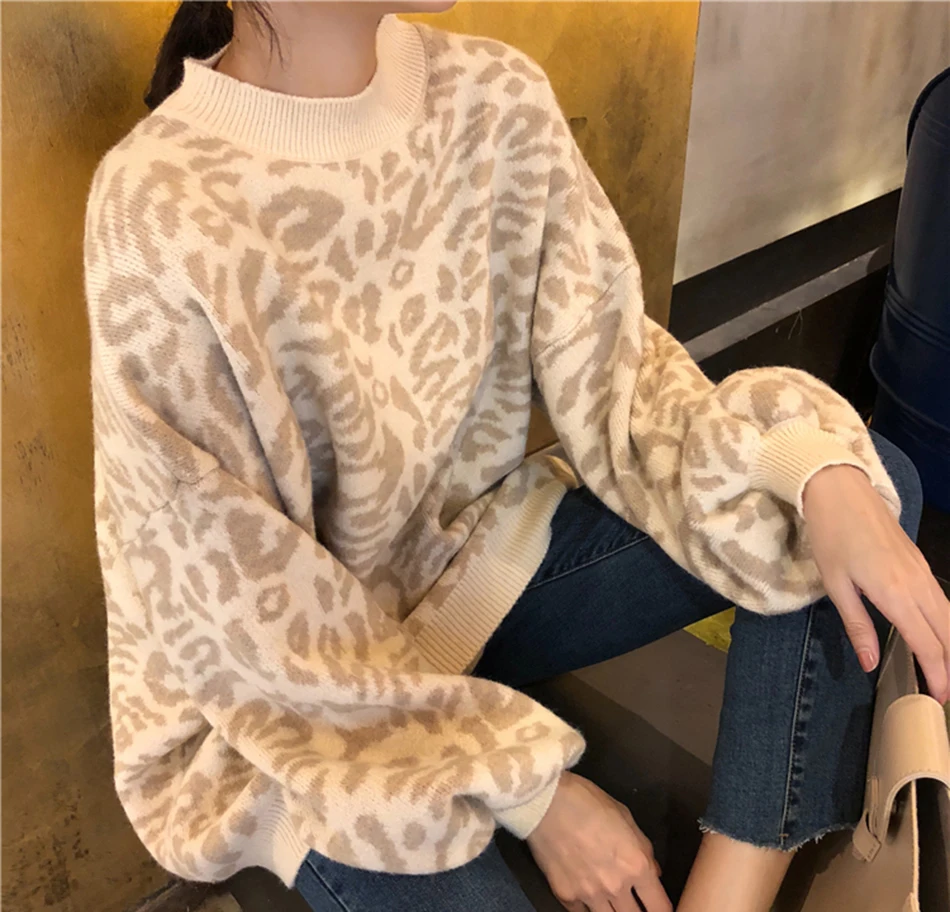 Winter Outfit Oversized Sweater Leopard Letter Print Winter Outfit Oversized Sweater Leopard Letter Print