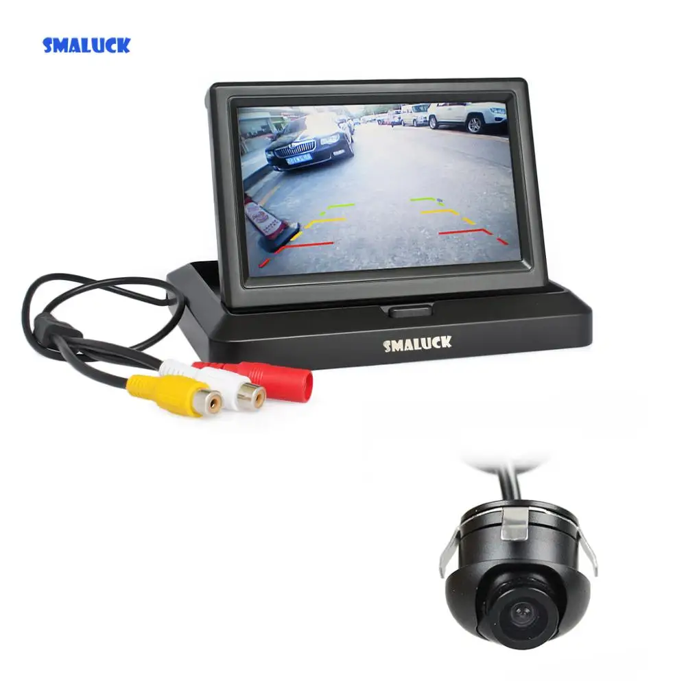 

SMALUCK Wired 5" Rear View Monitor Car Monitor + Backup Rear Front Side View Car Camera for Parking Assistance System