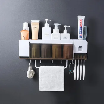 Creative Toothbrush Holder with Toothpaste Squeezer and Cups for 2 3 4 Persons Bathroom Storage Rack Nail Free Mount
Creative Toothbrush Holder with Toothpaste Squeezer and Cups for 2 3 4 Persons Bathroom Storage Rack Nail Free Mount