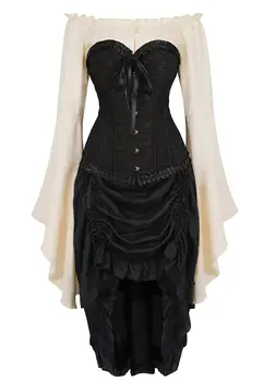 Grebrafan Push up Corset Bustiers Lacing with Pirate Skirt and Blouse 3 Piece Costume Steampunk Carnival Dance Party 
Grebrafan Push up Corset Bustiers Lacing with Pirate Skirt and Blouse 3 Piece Costume Steampunk Carnival Dance Party