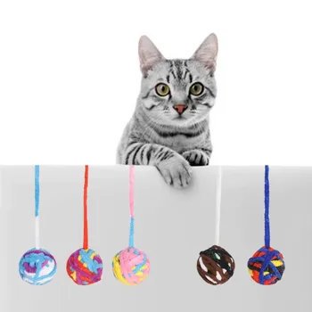 

5 Sets Ball Toys Rattan Wicker Cane Colorful Pet Cats Kitten Bell Rattan Playing Interactive Bite Chew Sound Toy Sounds Bell