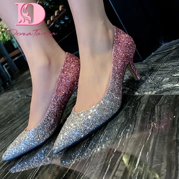 Doratasia Hot Sale 2020 High Quality Sheepskin Mix Color Bling Pumps Woman Shoes Thin Heels Pointed Toe Party Pumps Women 
Doratasia Hot Sale 2020 High Quality Sheepskin Mix Color Bling Pumps Woman Shoes Thin Heels Pointed Toe Party Pumps Women