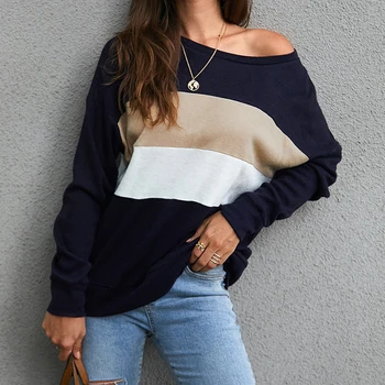 Fashion Autumn Splice Sweater Women Casual One Shoulder Slim Round Collar Joker Front Rear Contrast Color Stitching Sweater
Fashion Autumn Splice Sweater Women Casual One Shoulder Slim Round Collar Joker Front Rear Contrast Color Stitching Sweater