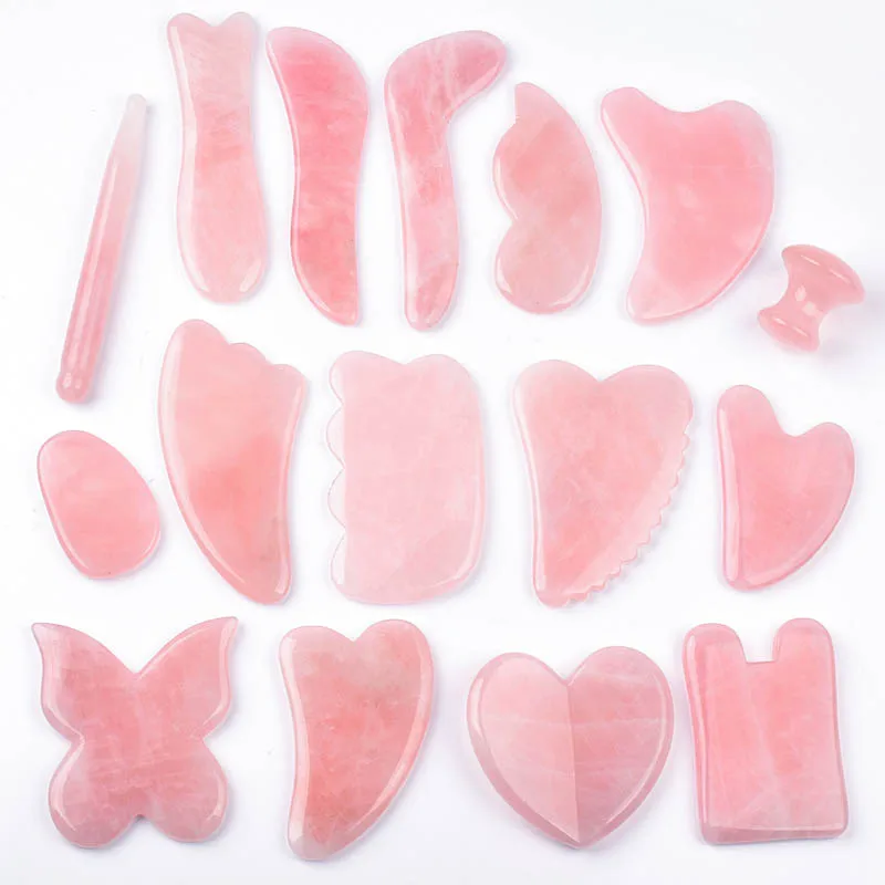 Массажный массажер Gua Sha 100% натуральный розовый КВАРЦЕВЫЙ массажный камень