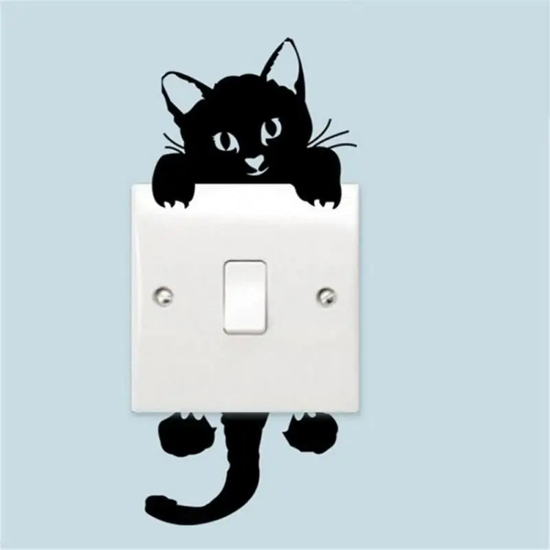 Фото Китти Спальня наклейка на стену для выключателя стикер черный милый кот Наклейка