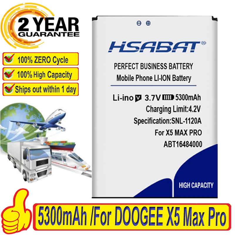 Аккумулятор HSABAT BAT16484000 5300 мА · ч Для DOOGEE X5 MAX Pro и | Мобильные телефоны аксессуары