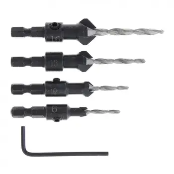 4pcs HSS Drill Bits 1/4 Hex Handle Conical Woodworking Countersunk Head Drilling Screw Size 6/10/13/16 Woodworking drill bit
4pcs HSS Drill Bits 1/4 Hex Handle Conical Woodworking Countersunk Head Drilling Screw Size 6/10/13/16 Woodworking drill bit