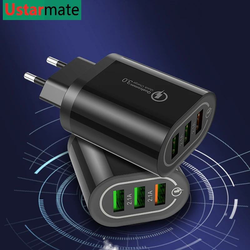 Quick 18W QC3.0 Charge 3 Port For all Phone Models Tablet Fast Charging Multi For iPhone Samsung iPad 3 USB Charger
Quick 18W QC3.0 Charge 3 Port For all Phone Models Tablet Fast Charging Multi For iPhone Samsung iPad 3 USB Charger