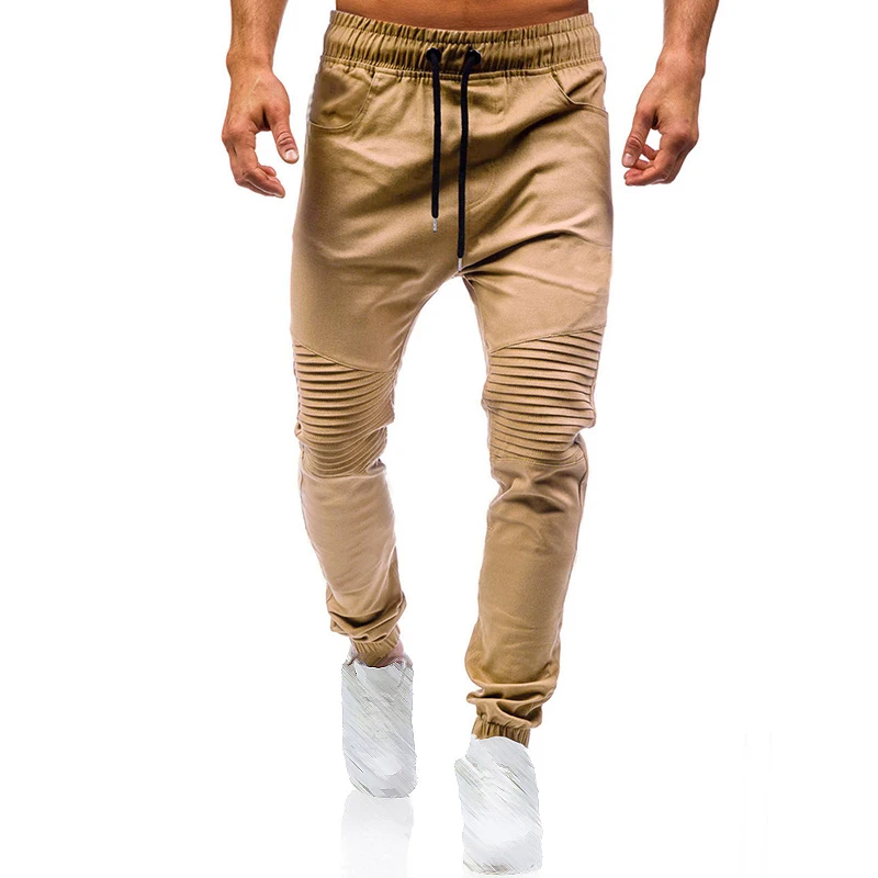 2019 Fashion Sports Trousers men Pants Casual Harlan Large Size Solid Color Lacing trousers pockets |