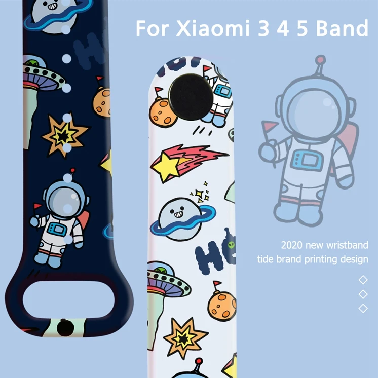 Ремешок сменный силиконовый для Xiaomi Mi band 5 4 3 мультяшный браслет Mi5 Mi4 | Электроника