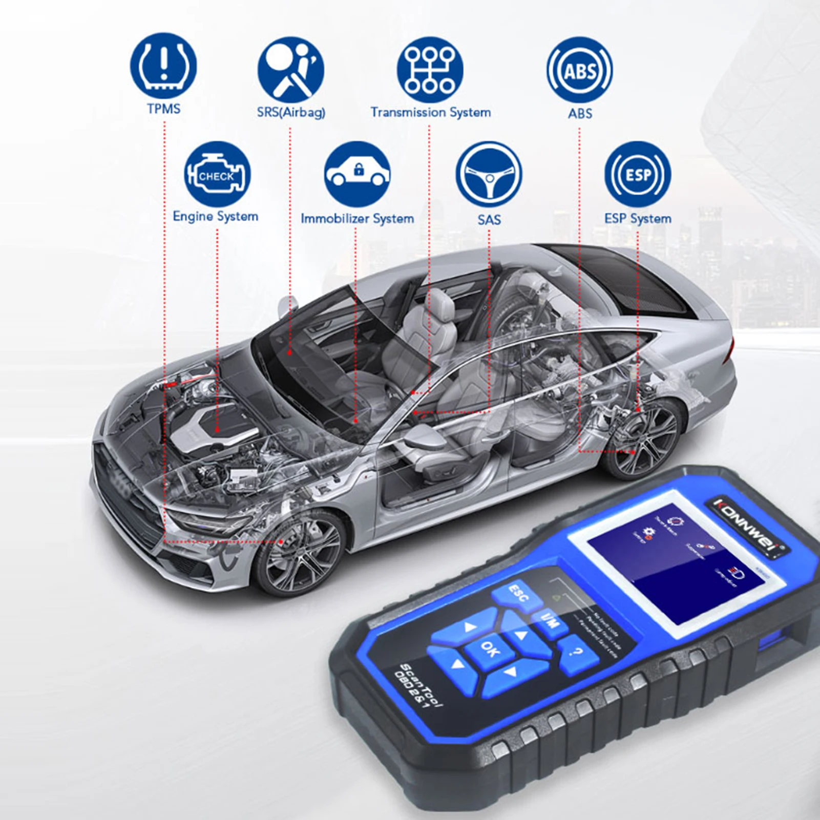 KONNWEI Universal OBDII Scanner Code Reader Engine Fault Reader Erase/Reset Fault Diagnostic Scanner for VW Audi Skoda
KONNWEI Universal OBDII Scanner Code Reader Engine Fault Reader Erase/Reset Fault Diagnostic Scanner for VW Audi Skoda