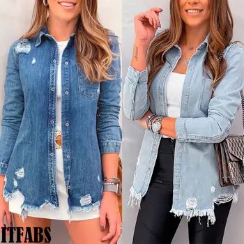 2019 Women Coat Jackets Blue Ladies Denim Buttons Long Sleeve Autumn Denim Pocket Coats
2019 Women Coat Jackets Blue Ladies Denim Buttons Long Sleeve Autumn Denim Pocket Coats