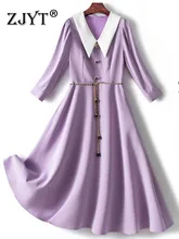 2022 Spring Elegant Lapel Collar Solid Purple Dress Women's Fashion Three Quarter Sleeve Casual Aline Vestidos With Chain Belt
2022 Spring Elegant Lapel Collar Solid Purple Dress Women's Fashion Three Quarter Sleeve Casual Aline Vestidos With Chain Belt
