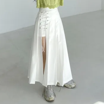 Solid Black/White Women Irregular Pleated Skirt Elegant High Waist Vintage Bandage Skirts Casual A-line Female Faldas Saia New 
Solid Black/White Women Irregular Pleated Skirt Elegant High Waist Vintage Bandage Skirts Casual A-line Female Faldas Saia New