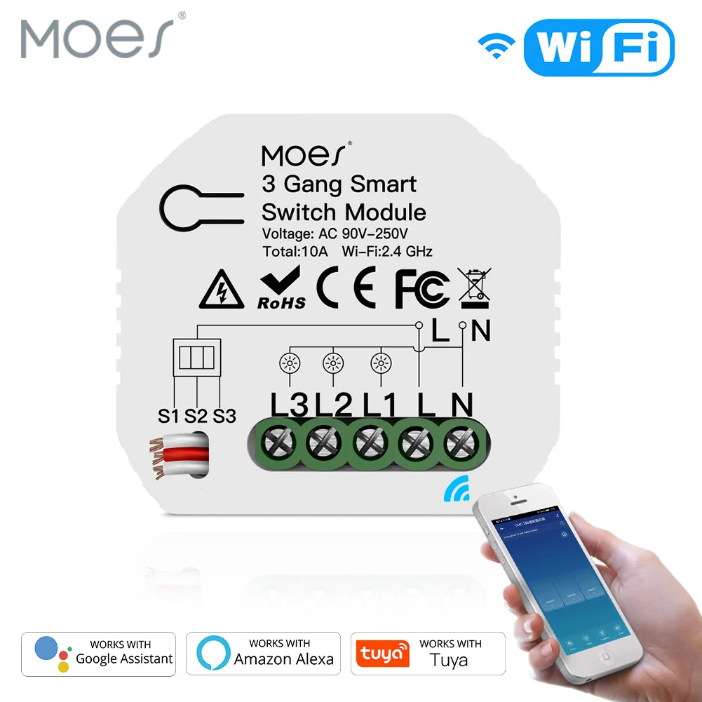 Mini DIY WiFi Smart Light Switch 3 Gang 1/2 Way Module Smart Life/Tuya App Control Works with Amazon Alexa and Google Home
Mini DIY WiFi Smart Light Switch 3 Gang 1/2 Way Module Smart Life/Tuya App Control Works with Amazon Alexa and Google Home