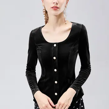 French short jacket women's collar long sleeves inside retro style small shirt 2019 new temperament velvet t-shirt
French short jacket women's collar long sleeves inside retro style small shirt 2019 new temperament velvet t-shirt