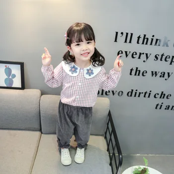 Girls' children's clothing 2020 new flower collar plaid shirt with trousers autumn children's suit 
Girls' children's clothing 2020 new flower collar plaid shirt with trousers autumn children's suit