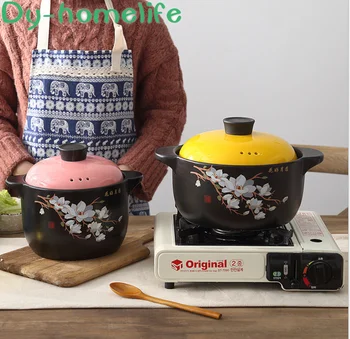 

Japanese Multi-size Pollen /yellow Lid Ceramic Casserole Restaurant Kitchen Household Open Flame Heat-resistant Soup Pot Steamer