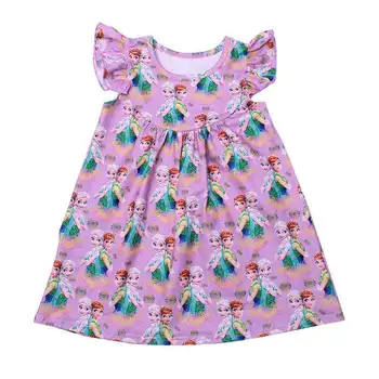 

Anna Elsa Girls Summer Tops Boutique Milk Silk Flutter Sleeve Baby Girls Shirts Princess Pattern Print Tshirts for Girls Clothes
