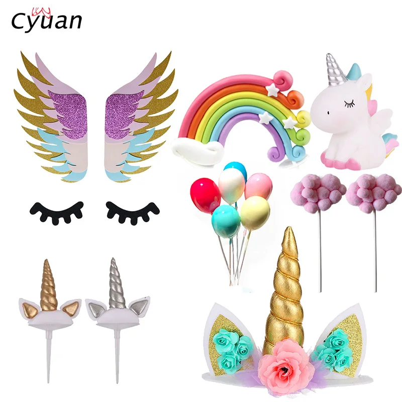 

Cyuan Rainbow Unicorn Party Cake Topper Baby Shower Cupcake Decoration Happy Birthday Party Supplies Baby Children Party Decor