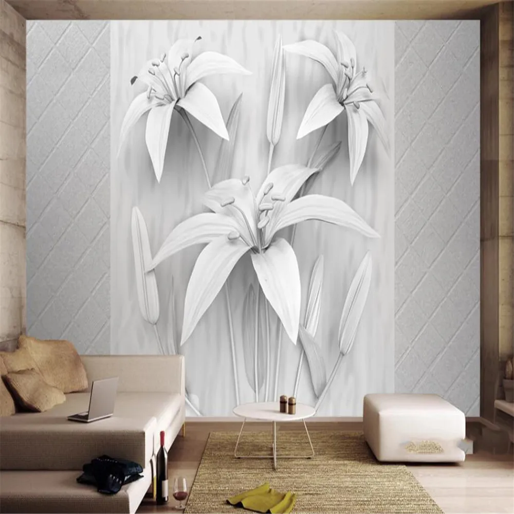 

Milofi custom 3D wallpaper mural three-dimensional lily pattern 3d background wall living room bedroom decoration wallpaper