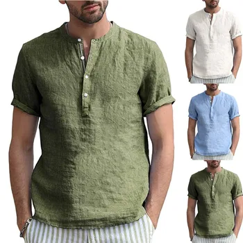 Shirt Men Home Pure Color Button Linen Solid Short Sleeve Retro Tee Shirts Tops camisas para hombre
Shirt Men Home Pure Color Button Linen Solid Short Sleeve Retro Tee Shirts Tops camisas para hombre
