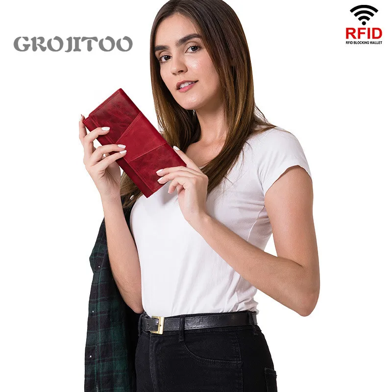 GROJITOO Geniune leather women's purse mobile phone change handbag RFID anti theft brush women's Long Wallet
GROJITOO Geniune leather women's purse mobile phone change handbag RFID anti theft brush women's Long Wallet