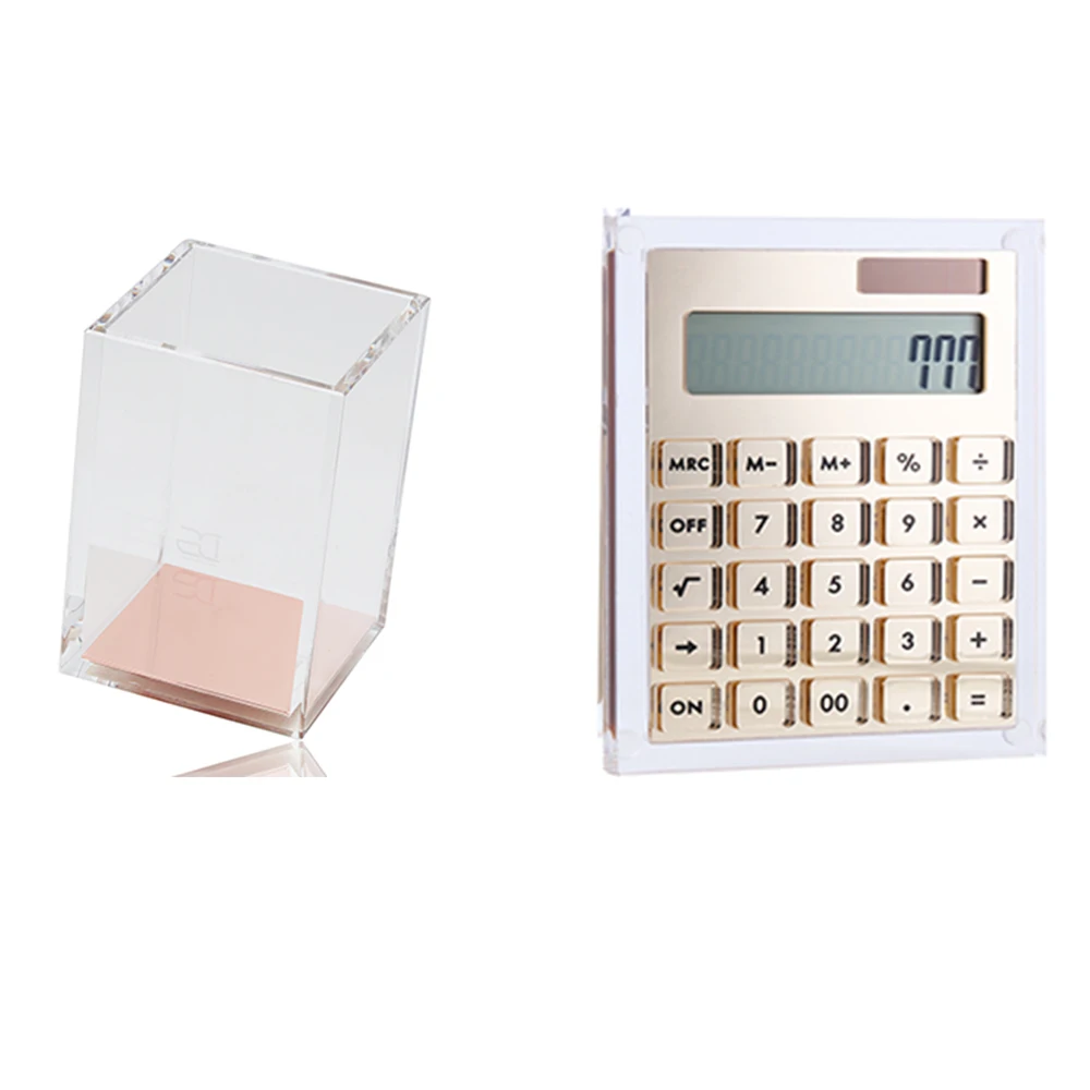 yellow gold Acrylic pen holder desk organizer + solar energy Calculator Desk Kit
yellow gold Acrylic pen holder desk organizer + solar energy Calculator Desk Kit