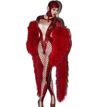 Sparkling Sequines Mesh Plaid Backless Women Bodysuit Elastic Stetch Perspective Jumpsuit Long Red Fringes Coat Nightclub Outfit
Sparkling Sequines Mesh Plaid Backless Women Bodysuit Elastic Stetch Perspective Jumpsuit Long Red Fringes Coat Nightclub Outfit
