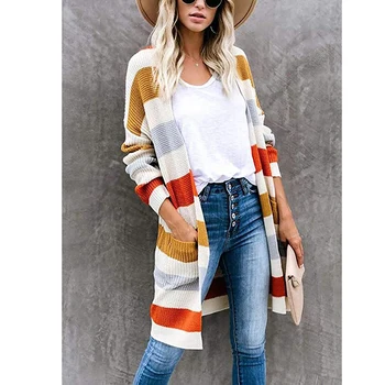 Ladies Long Cardigan Sweater Autumn Winter Knitted Stripe Sweater With Large Pocket Oversize Jacket Casual Female Sweaters Coat
Ladies Long Cardigan Sweater Autumn Winter Knitted Stripe Sweater With Large Pocket Oversize Jacket Casual Female Sweaters Coat