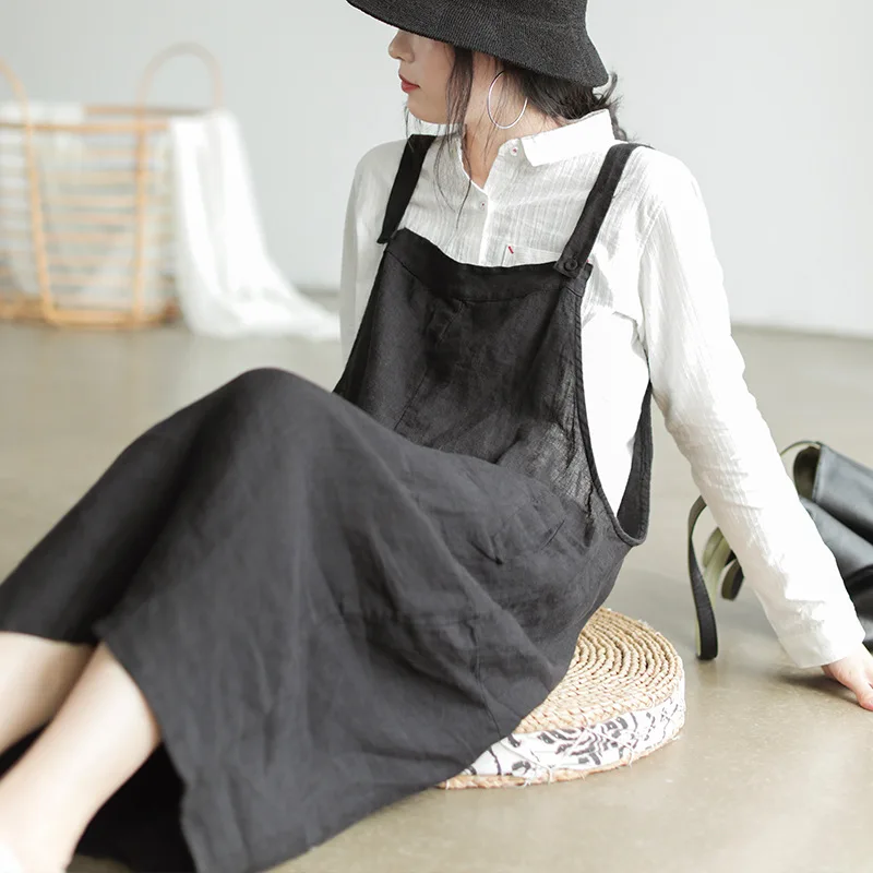 Literature And Art Retro 19 Early Autumn New Style Flax Strap Dress Women's Loose-Fit Solid Color Medium-length Dress 5359
Literature And Art Retro 19 Early Autumn New Style Flax Strap Dress Women's Loose-Fit Solid Color Medium-length Dress 5359
