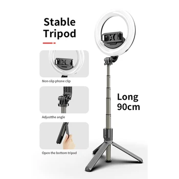 bluetooth Mini Selfie Stick Tripod with 5inch 2900-6500K LED Ring Light Folding Selfie Stick for Video Phone Living Camera Flash 
bluetooth Mini Selfie Stick Tripod with 5inch 2900-6500K LED Ring Light Folding Selfie Stick for Video Phone Living Camera Flash