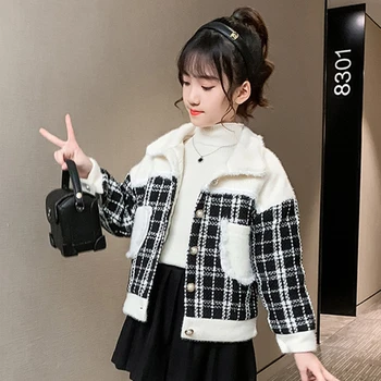Children Winter Jacket For Girls Fashion Toddler Girl Thicken Single-breasted Stitching Lattice Coat Kids Casual Short Overcoat 
Children Winter Jacket For Girls Fashion Toddler Girl Thicken Single-breasted Stitching Lattice Coat Kids Casual Short Overcoat