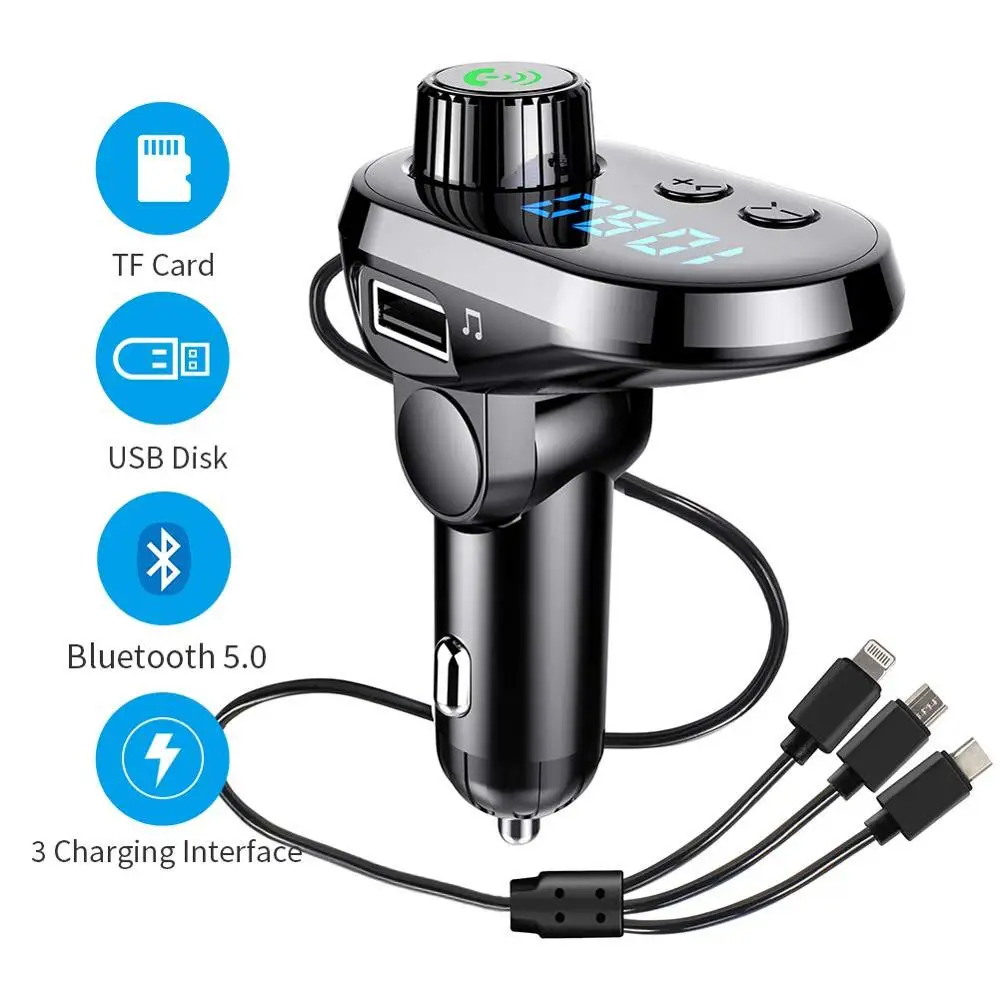 Bluetooth FM Transmitter Wireless Radio Adapter Handsfree Car Kit USB 3.1A Quick Charge with Lighting/Mirco/Type C Cables
Bluetooth FM Transmitter Wireless Radio Adapter Handsfree Car Kit USB 3.1A Quick Charge with Lighting/Mirco/Type C Cables