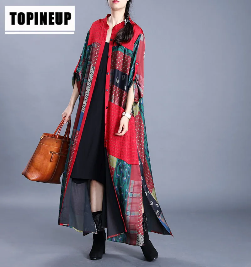 Women's Retro Loose plus size Color Block printing Over the knee Mid-length Coat
Women's Retro Loose plus size Color Block printing Over the knee Mid-length Coat