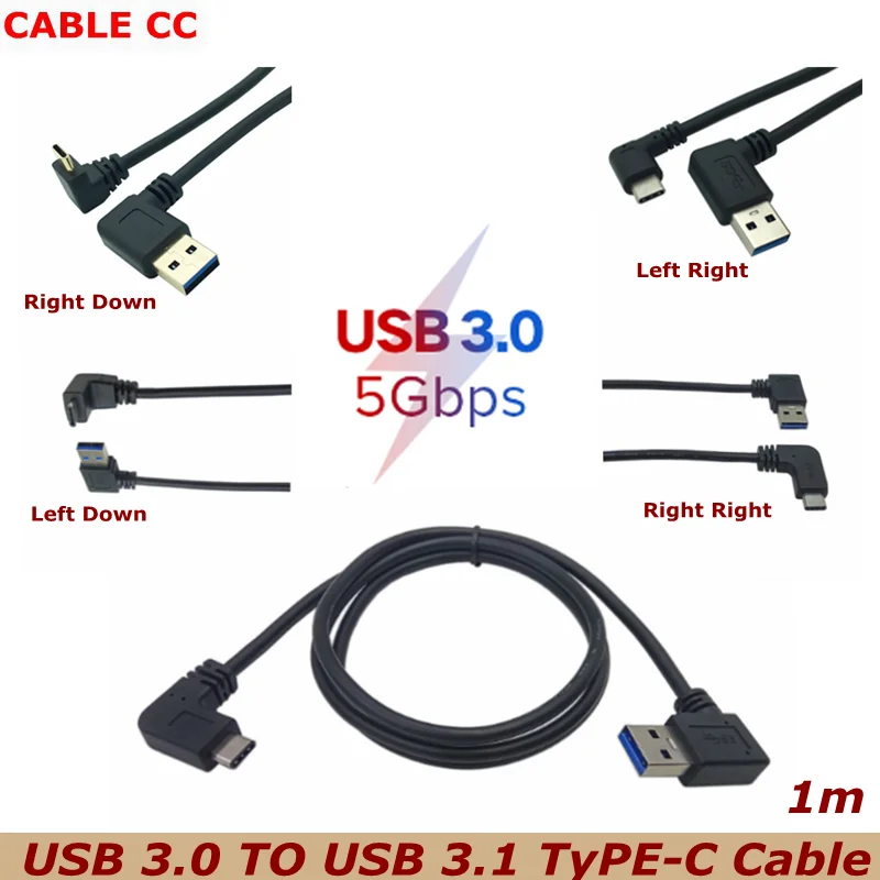 

3.3FT angle TYPE-C reversible USB 3.1 USB-C angle is about 90 degrees up and down angle USB 3.0 A type male data cable 100CM