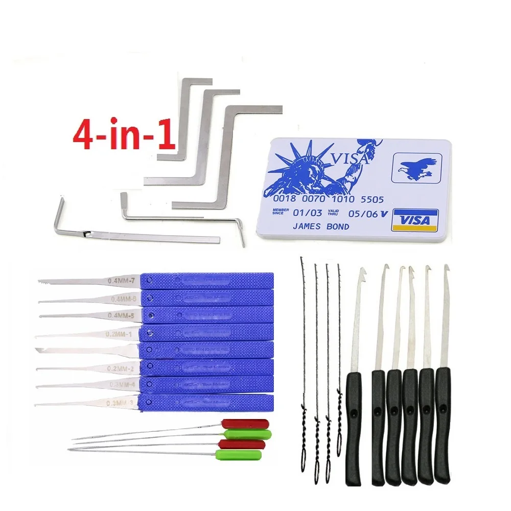 

4 in 1 Locksmith Supplies Hand Tools Lock Pick Set Row Tension Wrench Tool Broken Key Auto Extractor Remove Hook Hardware