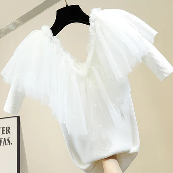 Cool Fashion Deep V Neck Frilled Polka Dot Gauze Ruffles Knitted Tshirt Womans Tops Bodycon Shirt Ladies Slim T-shirt Ropa Mujer
Cool Fashion Deep V Neck Frilled Polka Dot Gauze Ruffles Knitted Tshirt Womans Tops Bodycon Shirt Ladies Slim T-shirt Ropa Mujer