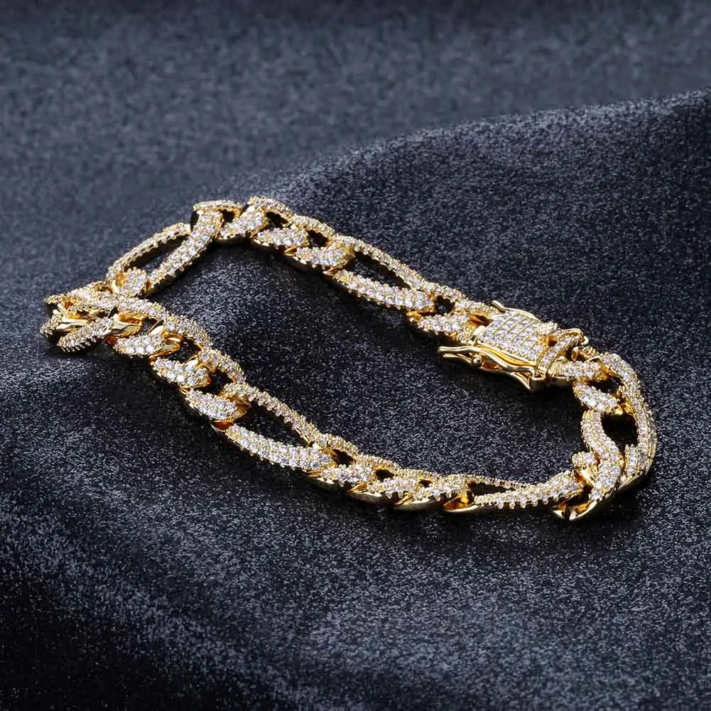 

GUCY 10MM Figaro Cuban Link Chain Bracelet Hip Hop Gold Silver Color Micro Pave Cubic Zircon Stones Men's Charm Bracelets Gifts