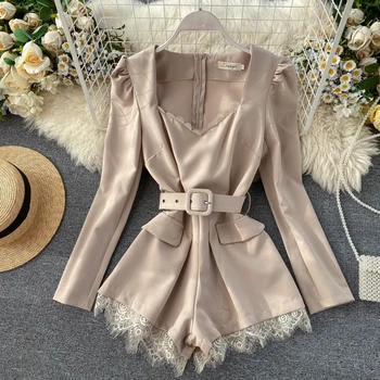 FMFSSOM Spring Summer Vintage Solid Lace Belt Long Sleeve V-Neck Retro Women Lady Short Rompers
FMFSSOM Spring Summer Vintage Solid Lace Belt Long Sleeve V-Neck Retro Women Lady Short Rompers