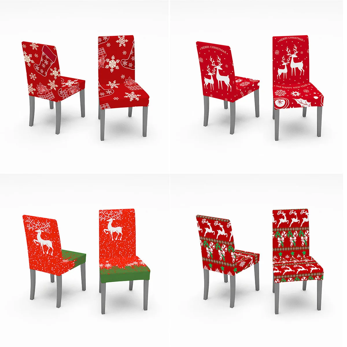 Housse de chaise de salle à manger, couvre-siège de cuisine amovible, élastique, extensible, motif de cerf et d'arbre imprimé, de noël, 4/6 pièces Housse de chaise de salle à manger, couvre-siège de cuisine amovible, élastique, extensible, motif de cerf et d'arbre imprimé, de noël, 4/6 pièces