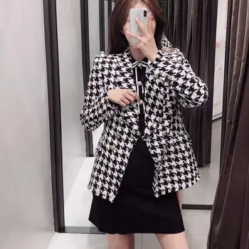Women Long Sleeve Houndstooth Blazers Turn-Down Collar Double-Breasted Suit Coat Female Business Outwear 
Women Long Sleeve Houndstooth Blazers Turn-Down Collar Double-Breasted Suit Coat Female Business Outwear