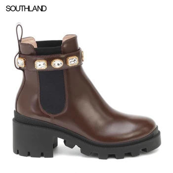 SOUTHLAND Spring Autumn Chelsea Boots Crystal Beading Strap Chain Embellished Leather Boots Chunky Sole Ankle Boots
SOUTHLAND Spring Autumn Chelsea Boots Crystal Beading Strap Chain Embellished Leather Boots Chunky Sole Ankle Boots
