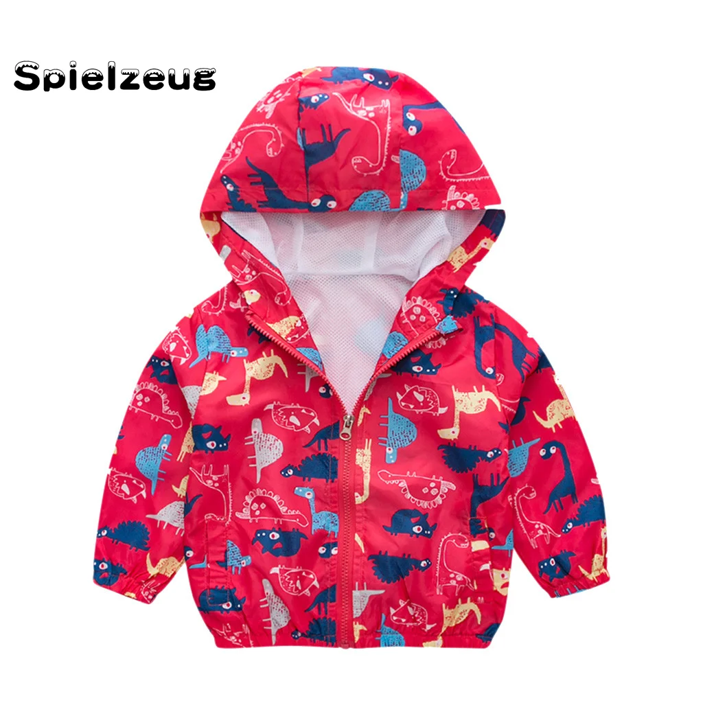 Toddler Kids Baby Children Boys Girls Windproof Coat Long Sleeves Cartoon Dinosaur Printed ZipperJacket