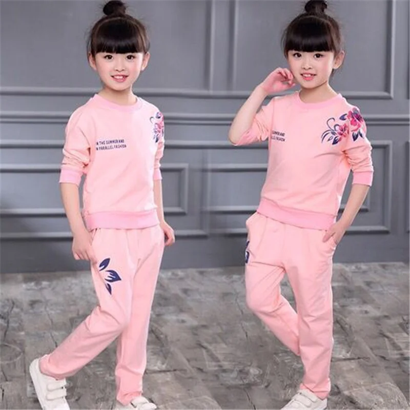 Фото Fahion Kids Girls Clothes Sets Autumn Spring Long Sports Sleeve Shirts + Pants Children's Clothing Suits Teen 5 6 8 9 10 12 Year | Мать и