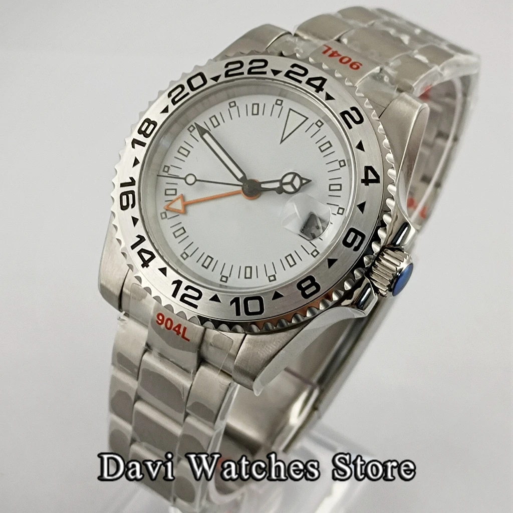 40mm New GMT Silver Top Men Watches White Dial Orange Hand Luminous Steel Band Sapphire Crystal Man Wristwatch
40mm New GMT Silver Top Men Watches White Dial Orange Hand Luminous Steel Band Sapphire Crystal Man Wristwatch