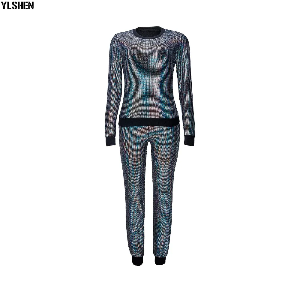 2 Two Piece Set Women Tracksuit Sexy Sequins Long Sleeve Clothes Plus Size Club Outfits Tops +Pants Sweat Suits Matching Sets 25