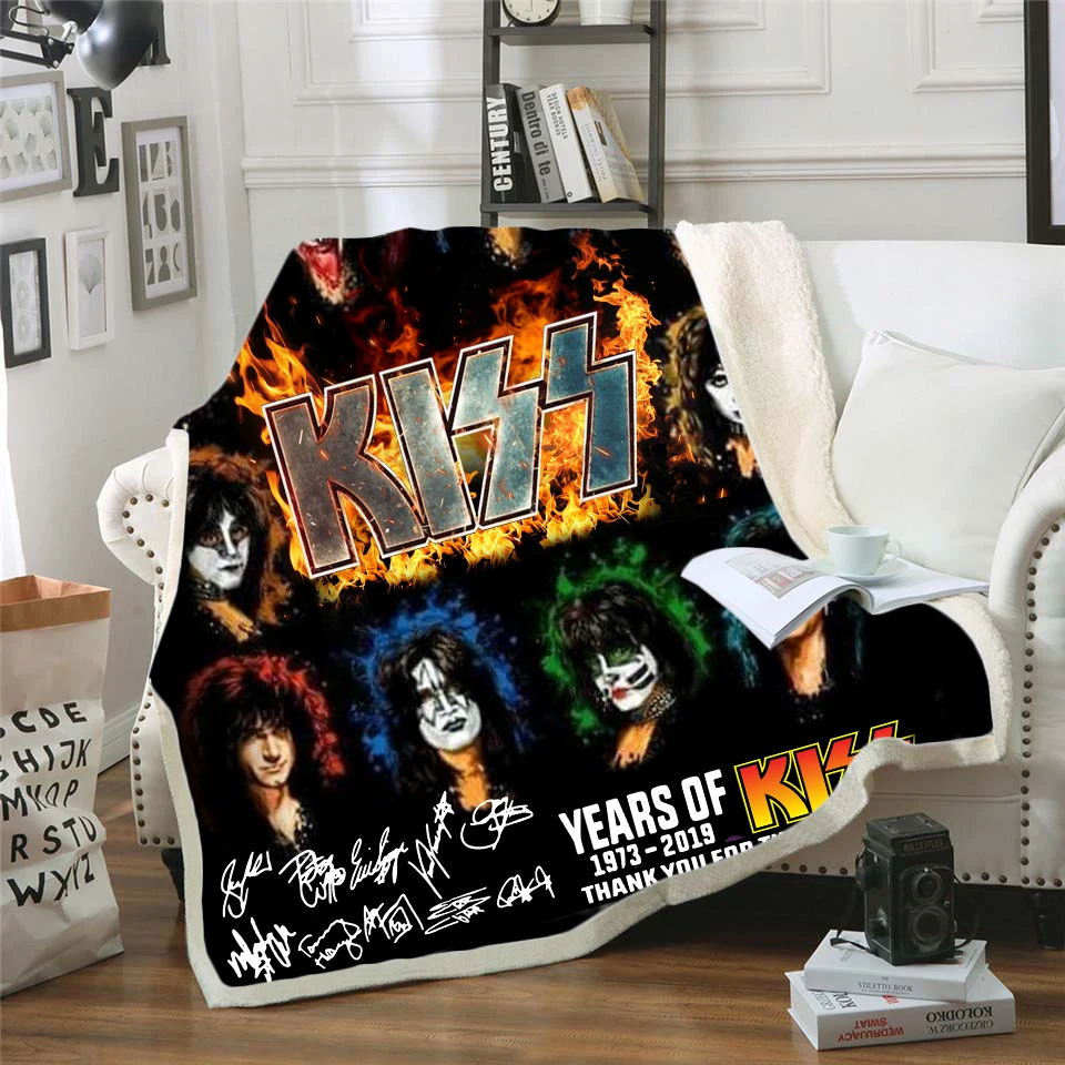 

KISS 3d printed fleece blanket for Beds Hiking Picnic Thick Quilt Fashionable Bedspread Fleece Throw Blanket style-3