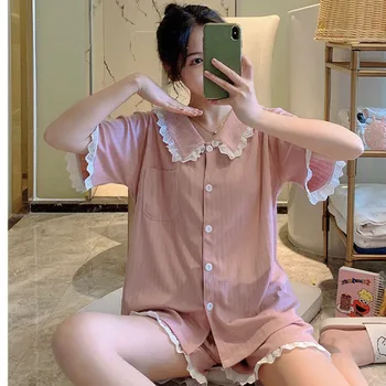 Cotton Female Pajamas Set 2020 Summer Thin Home Clothes For Women Korean Cute Two Piece Short Sleepwear Set Ladies Homewear Suit
Cotton Female Pajamas Set 2020 Summer Thin Home Clothes For Women Korean Cute Two Piece Short Sleepwear Set Ladies Homewear Suit